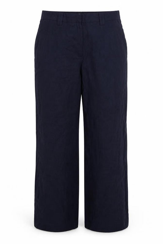 Front view of Joanna women’s blue trousers, size UK 16, 27-inch leg