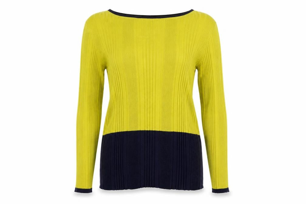 Front view of Marks & Spencer women’s yellow knit jumper, size UK 16