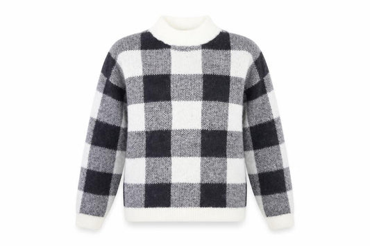 Front view of Primark girls’ green check knit jumper, size 12, years