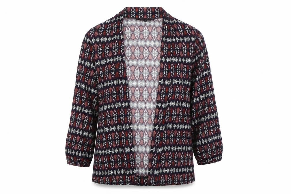 Front view of New Look women’s red geometric wrap jumper, size UK 12