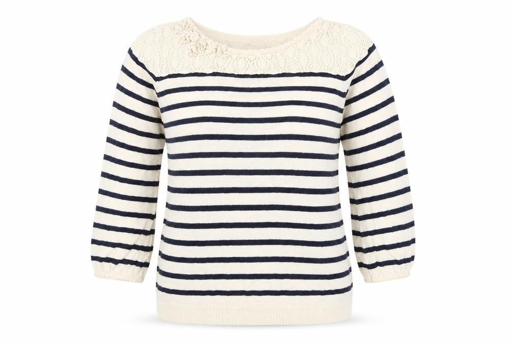 Front view of Earth women’s ivory striped basic t-shirt, size S
