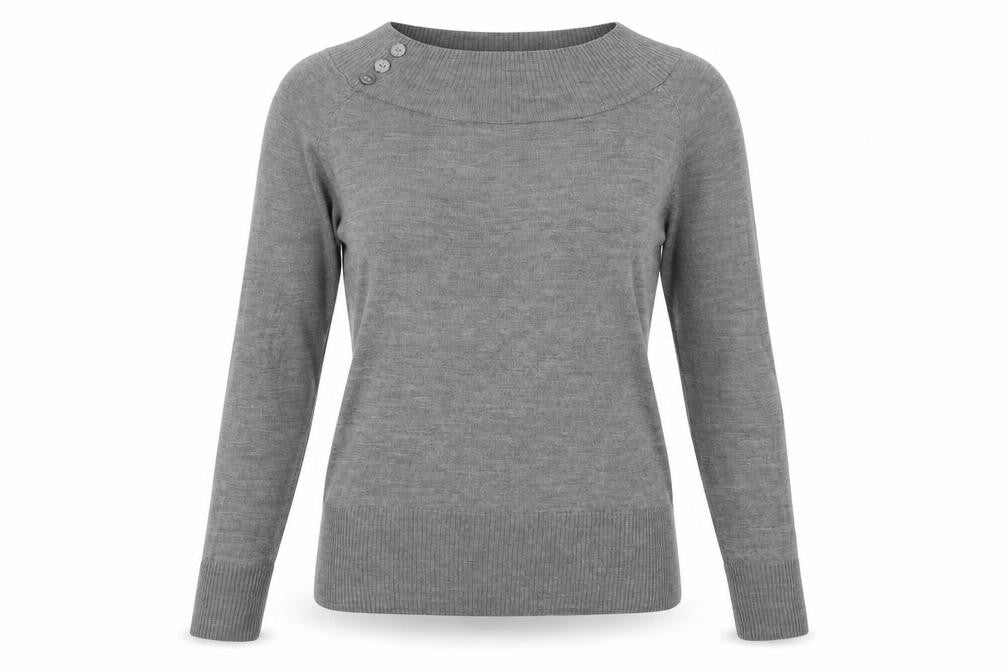 Front view of Marks & Spencer women’s grey jumper, size UK 14