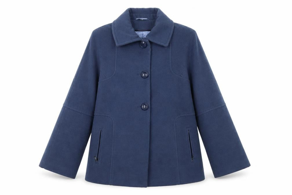 Front view of Klass women’s blue overcoat coat, size UK 14