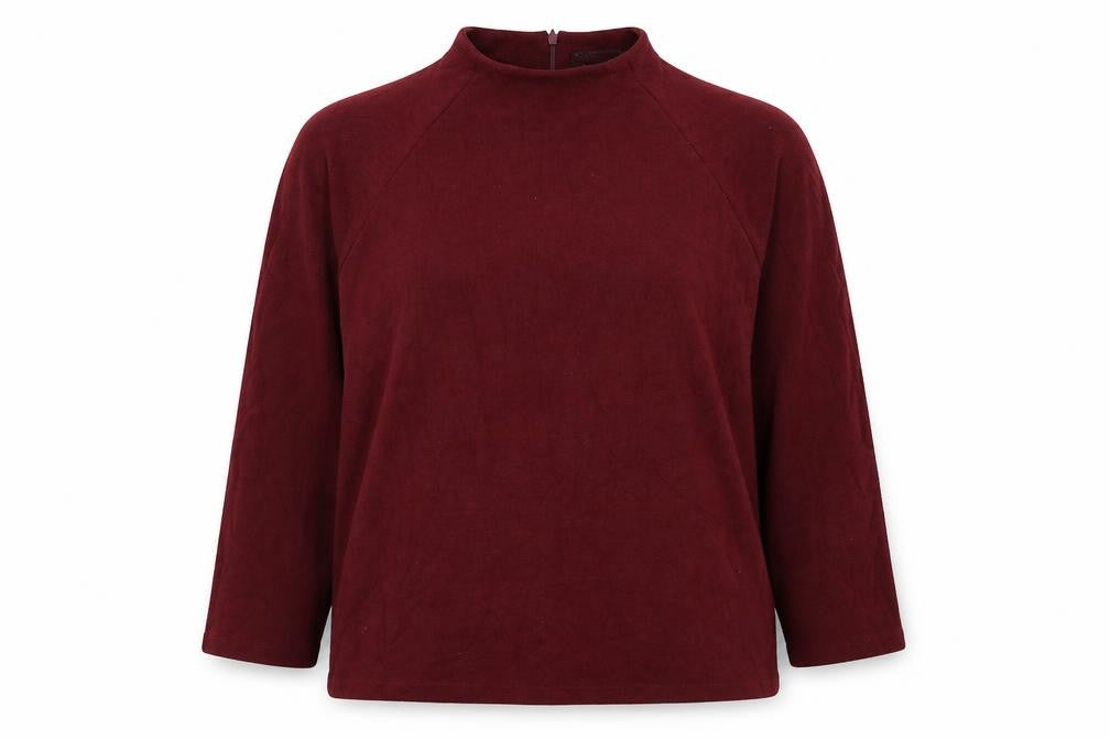 Front view of Marks & Spencer women’s red jersey pullover sweatshirt, size UK 16