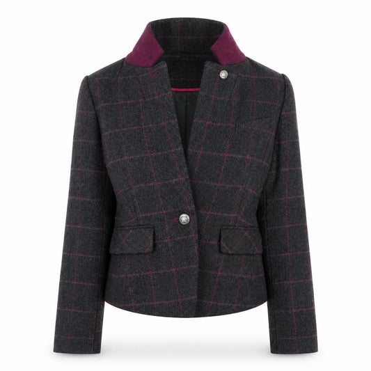 Front view of Atmosphere women’s grey check jacket, size UK 8