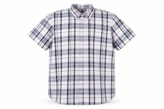 Front view of Cedarwood State men’s orange check button-up, size 2XL