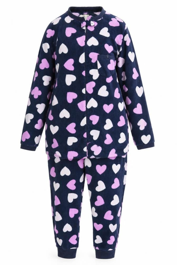Front view of Love To Lounge women’s blue solid top one piece, size UK 6, - love heart