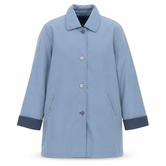 Front view of EWM women’s blue overcoat coat, size UK 14