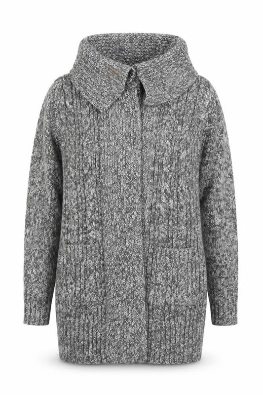 Front view of F&F women’s grey cardigan jumper, size UK 10