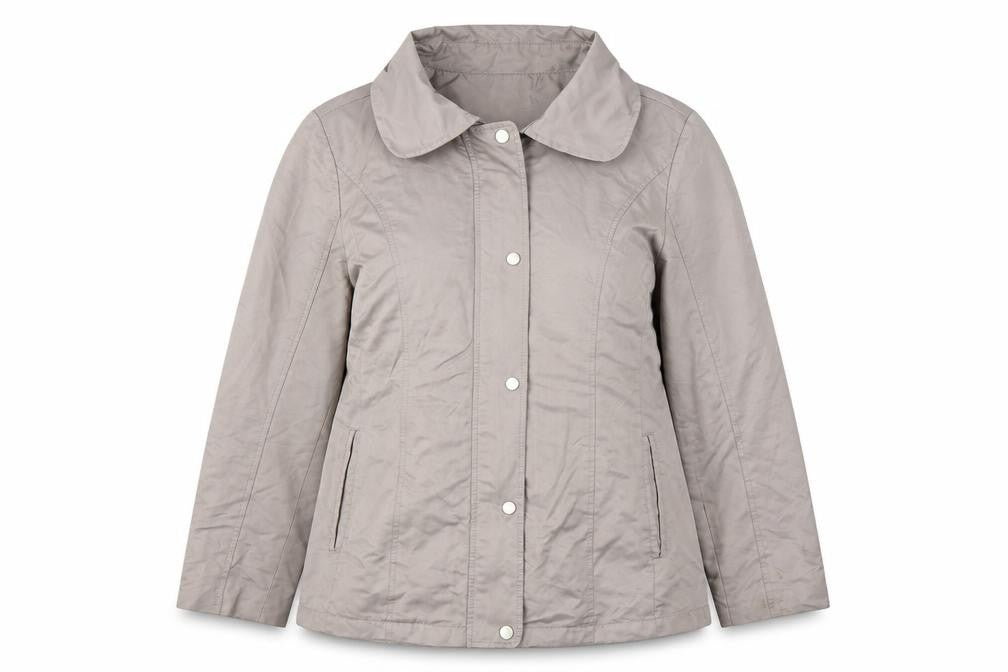 Front view of Lakeland women’s beige jacket coat, size UK 18