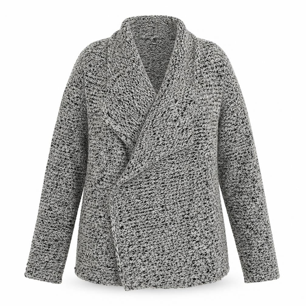 Front view of Moda women’s grey cardigan jumper, size UK 14