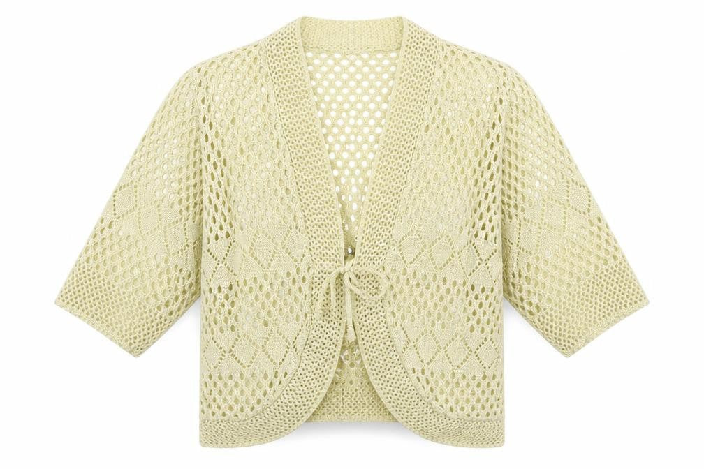 Front view of Knitt women’s beige cardigan jumper, size M