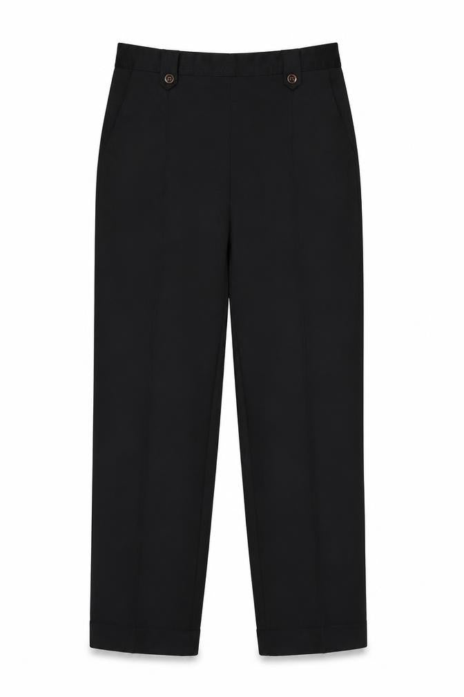 Front view of Bonmarché women’s black trousers, size UK 10, 24-inch leg
