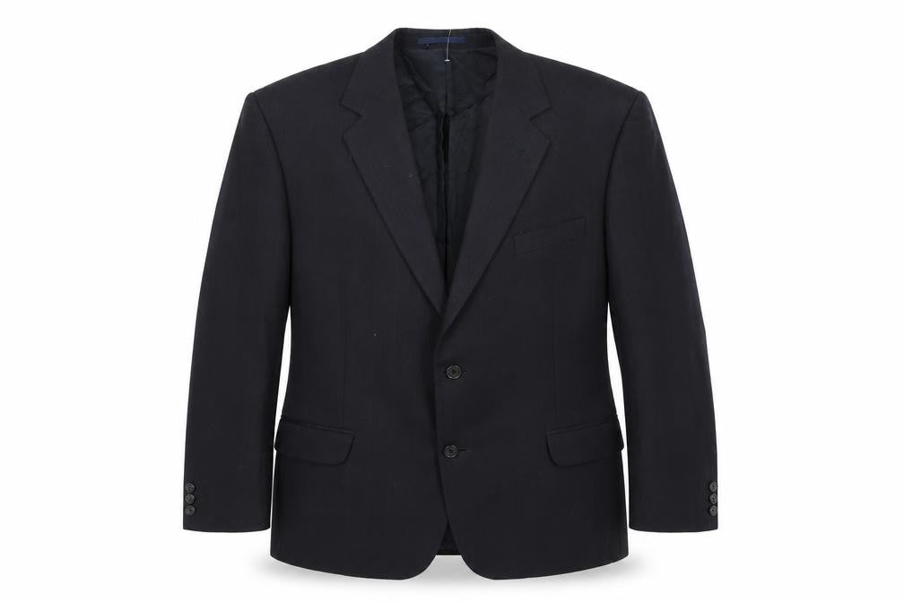Front view of Brook Taverner men’s blue jacket suit jacket, size 44