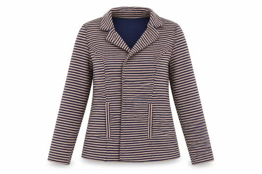 Front view of Papaya women’s brown striped jacket, size UK 10