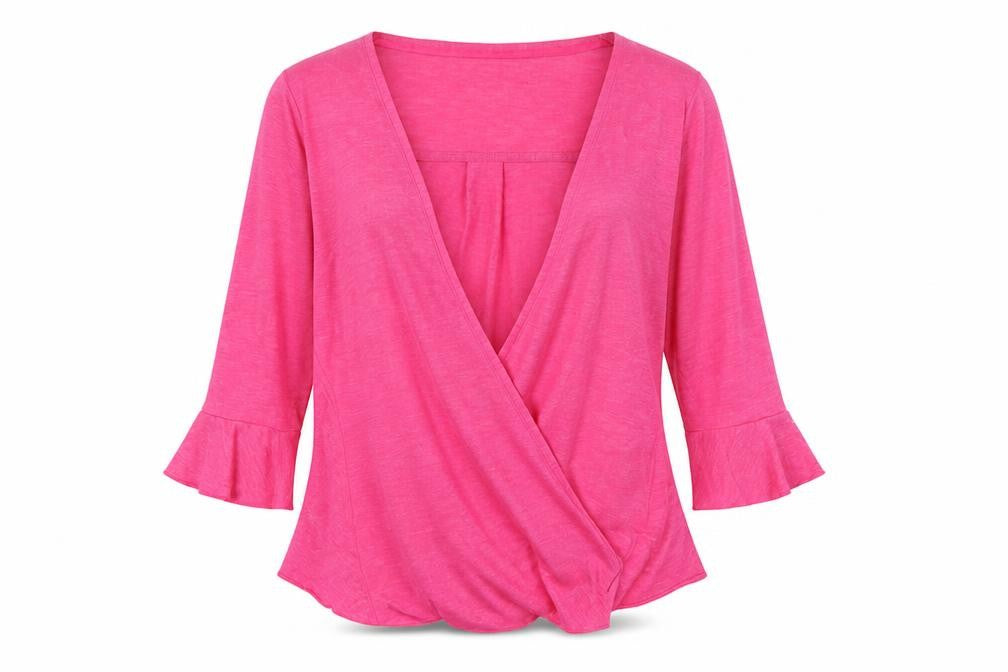 Front view of Marks & Spencer women’s pink wrap jumper, size UK 14