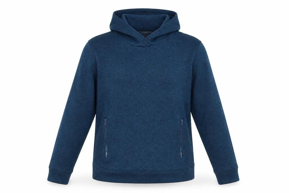 Front view of soulux men’s blue pullover hoodie, size M