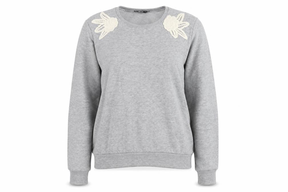 Front view of Dorothy Perkins women’s grey jumper, size UK 10