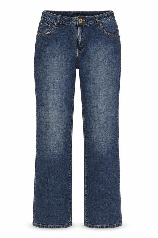 Front view of Clara F women’s blue straight jeans, size UK 40, 31-inch leg
