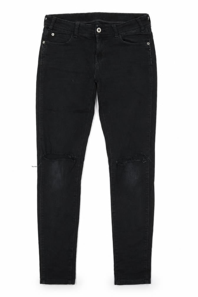 Front view of Zara Basic women’s beige denim skinny jeans, size UK 36, 29-inch leg