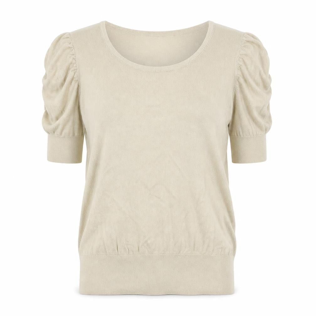 Front view of La Naturelle women’s beige knit jumper, size L
