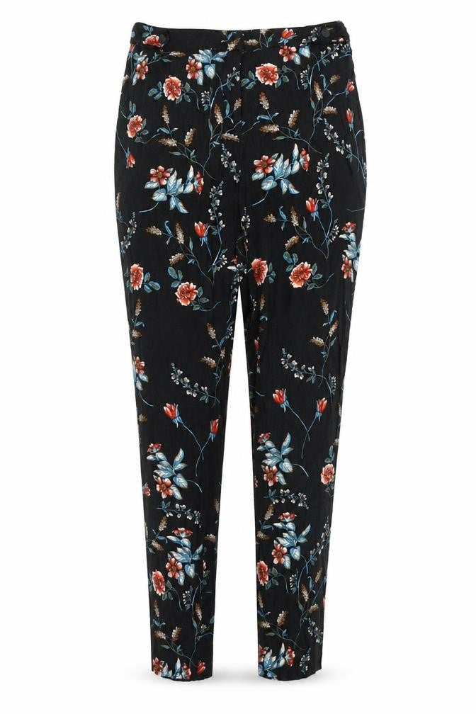 Peackocks Womens Black Floral  Trousers  Size 10 L27 in