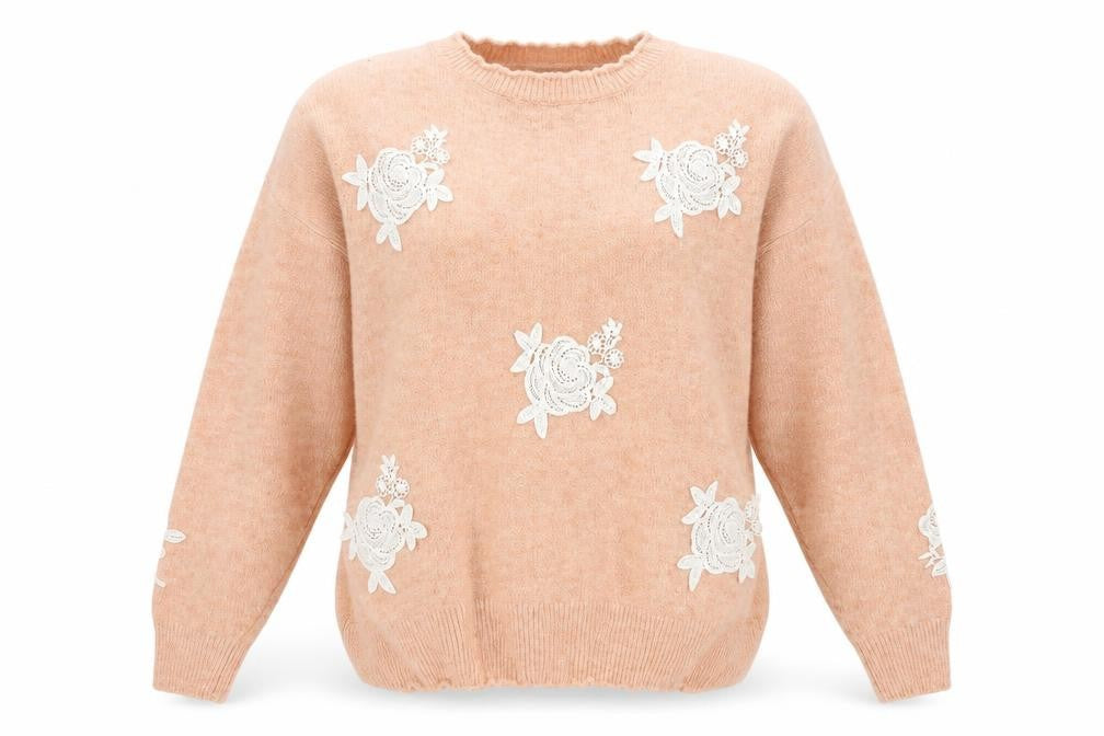 Front view of Marks & Spencer women’s pink floral jumper, size L