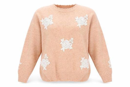 Front view of Marks & Spencer women’s pink floral jumper, size L