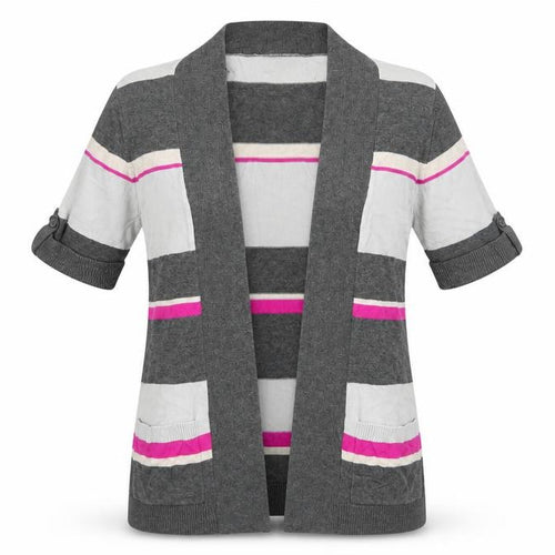 BHS Womens Grey Striped Knit Cardigan Jumper Size 10