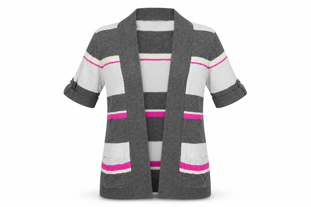 BHS Womens Grey Striped Knit Cardigan Jumper Size 10
