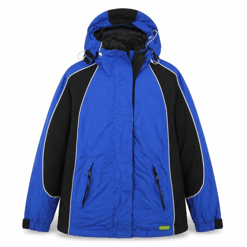 Front view of Maine New England women’s blue striped jacket coat, size UK 12