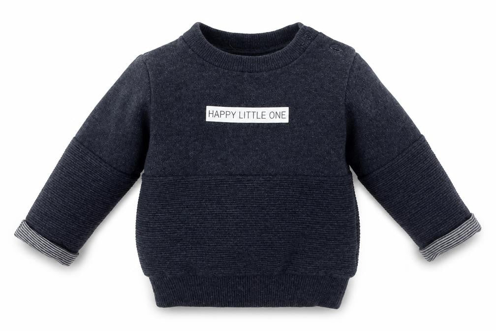 Front view of Primark boys’ blue basic t-shirt, size 3-6, months - happy little one