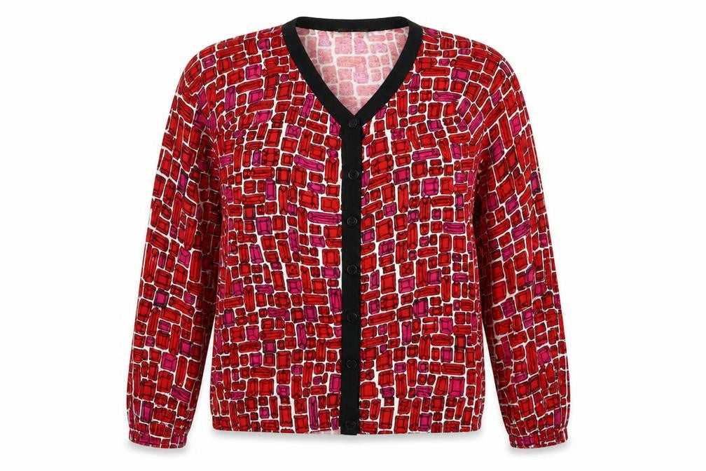 Top Knits Womens Red Geometric  Cardigan Jumper Size S