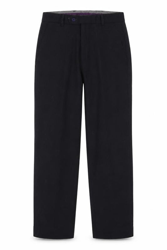 Front view of Preworn men’s blue dress pants trousers, size 30, in, 27-inch leg