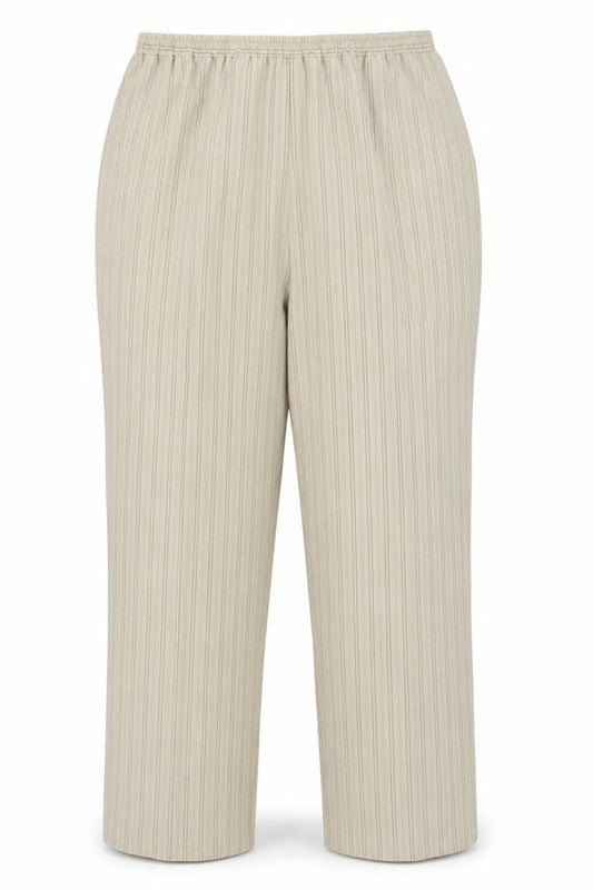 Front view of Classics women’s beige striped trousers, size UK 20, 29-inch leg