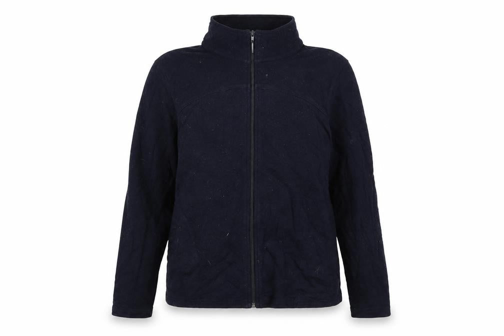 Front view of Marks & Spencer women’s blue full zip jumper, size UK 16