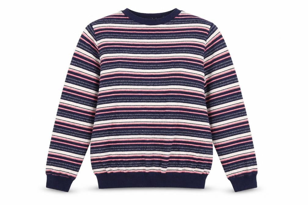 Front view of Primark women’s multicoloured striped knit jumper, size UK 12