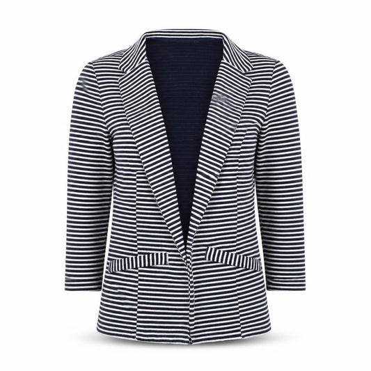 Front view of Papaya women’s white striped jacket blazer, size UK 10