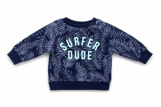 Front view of Primark boys’ blue floral jumper, size 0-3, months