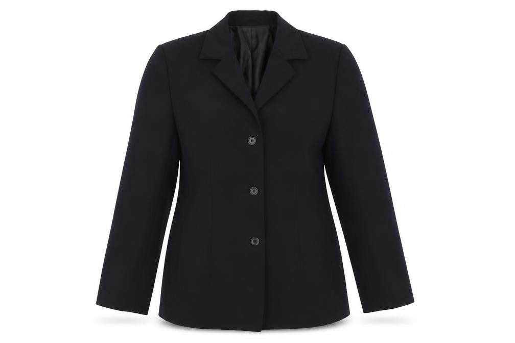 Front view of Allders women’s black jacket blazer, size UK 12