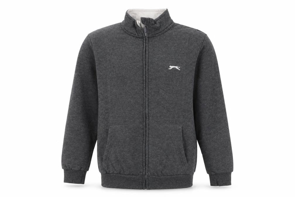 Front view of Slazenger boys’ grey full zip jumper, size 13, years