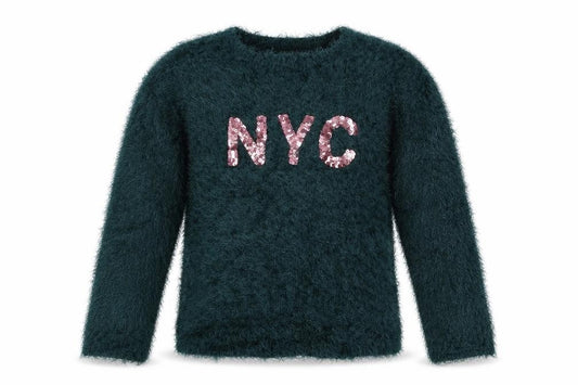 Front view of H&M girls’ green knit jumper, size 9-10, years