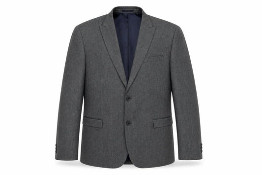 Front view of Preworn men’s grey rayon jacket, size L