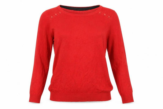 Front view of Debenhams women’s red jumper, size UK 14