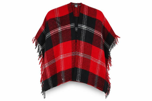 Front view of W Collection Red Check Fleece Shawl/Wrap