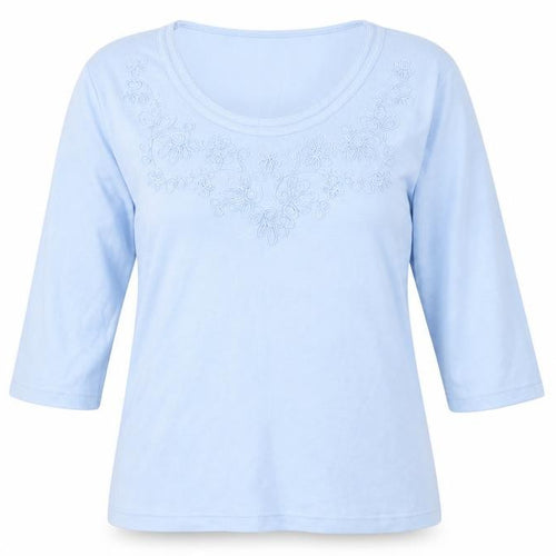 BM Womens Blue Floral Jersey Top Pyjama Top Size M