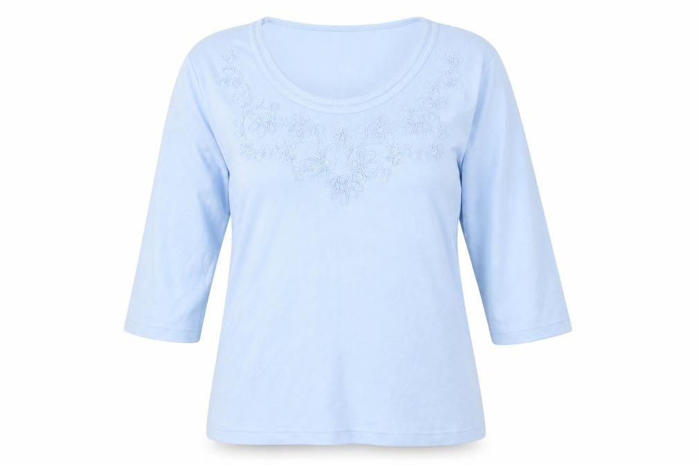 BM Womens Blue Floral Jersey Top Pyjama Top Size M