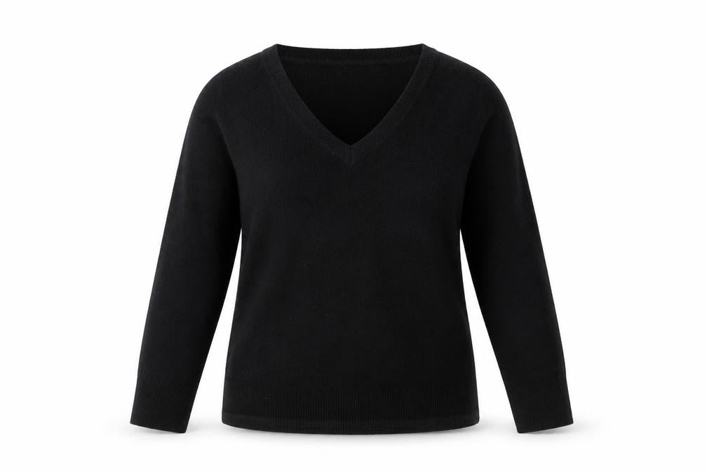 Front view of Happit women’s black knit jumper, size UK 14