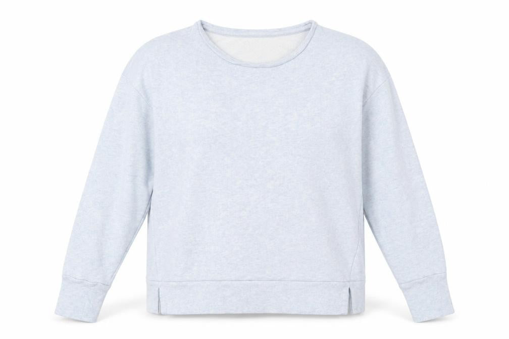 Front view of Debenhams women’s blue jersey pullover sweatshirt, size M