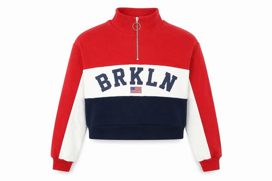 Front view of Divided women’s red colourblock pullover sweatshirt, size S
